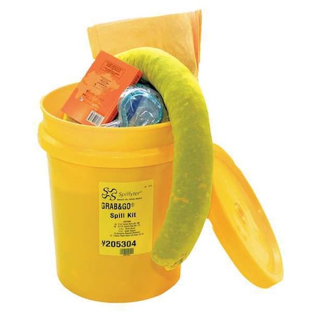 Spill Kit, 4 gal Volume Absorbed per Kit, 5 gal Capacity, Bucket, Yellow, 11 MPN:205304