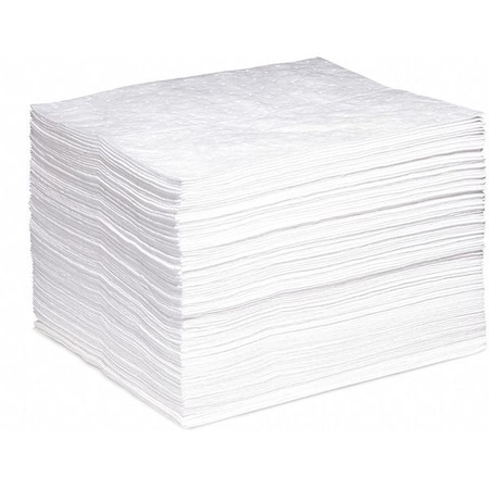 Absorbent Pad, 15 in W x 18 in L, Absorbs 22 gal. Per Pkg, Oil-Only, White, Poly Bag, 100PK MPN:WP-H