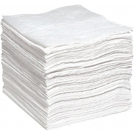 Absorbent Pad, 15 in W x 19 in L, Absorbs 28 gal. per Pkg, Oil, White, 200PK MPN:WPF200S