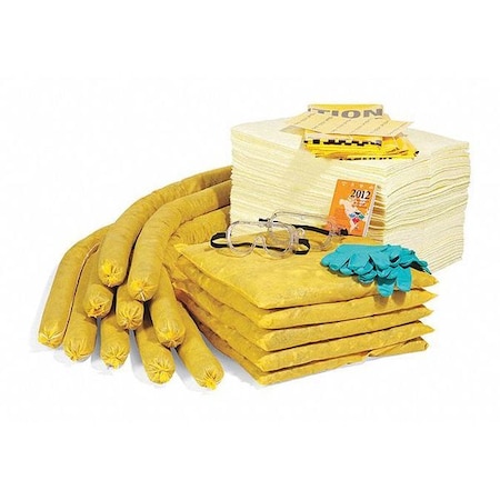Spill Kit Refill, 49 gal Volume Absorbed per Kit, 55 gal Capacity, Box, Yellow, 144 MPN:RSPKHZ-55
