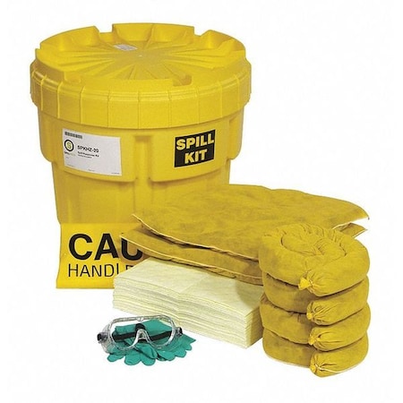 Spill Kit, 15 gal Volume Absorbed per Kit, 20 gal Capacity, Drum, Yellow, 47 MPN:SPKHZ-20