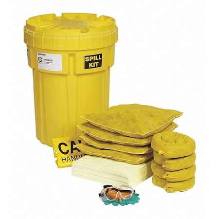 Spill Kit, 23 gal Volume Absorbed per Kit, 30 gal Capacity, Drum, Yellow, 52 MPN:SPKHZ-30
