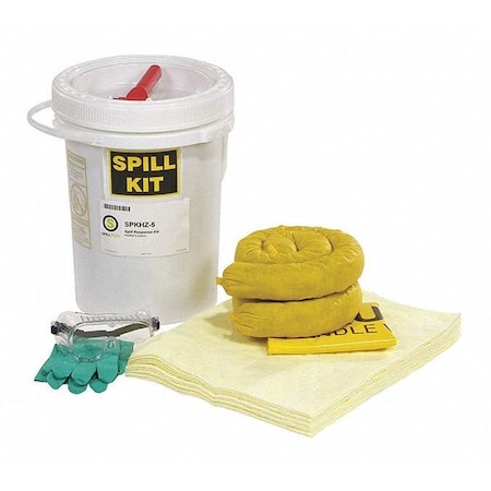 Spill Kit, 5 gal Volume Absorbed per Kit, 5 gal Capacity, Drum, Yellow, 24 MPN:SPKHZ-5