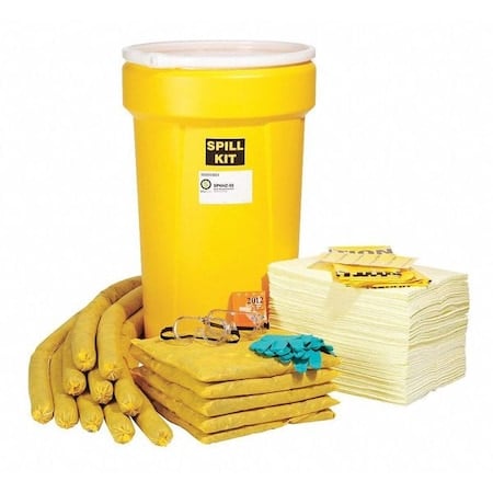 Spill Kit, 49 gal Volume Absorbed per Kit, 55 gal Capacity, Drum, Yellow, 144 MPN:SPKHZ-55