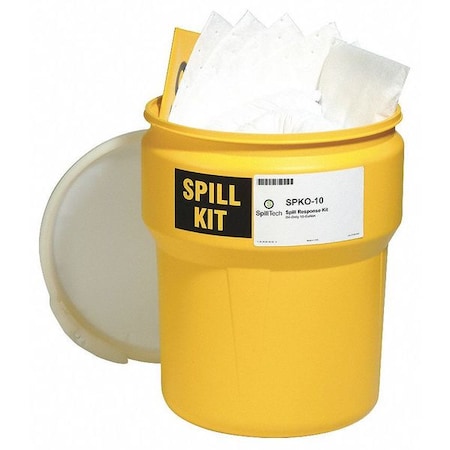 Spill Kit, 10 gal Volume Absorbed per Kit, 10 gal Capacity, Drum, Yellow, 36 MPN:SPKO-10