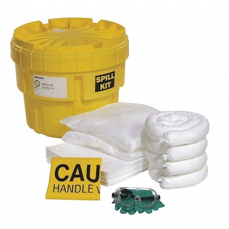 Spill Kit, 15 gal Volume Absorbed per Kit, 20 gal Capacity, Drum, Yellow, 47 MPN:SPKO-20