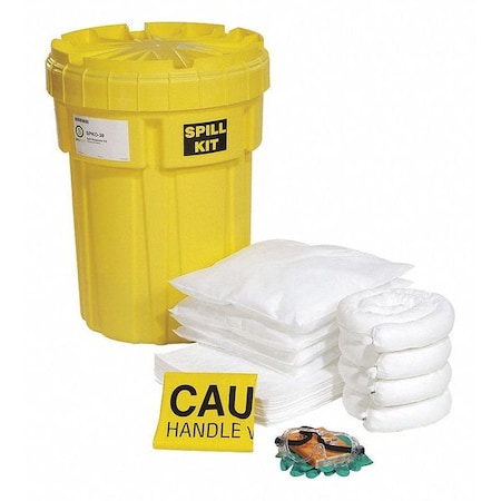 Spill Kit, 23 gal Volume Absorbed per Kit, 30 gal Capacity, Drum, Yellow, 52 MPN:SPKO-30