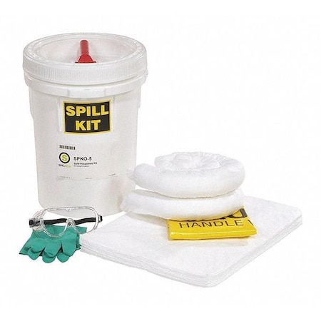 Spill Kit, 5 gal Volume Absorbed per Kit, 5 gal Capacity, Drum, Yellow, 24 MPN:SPKO-5