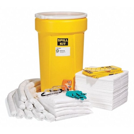Spill Kit, 49 gal Volume Absorbed per Kit, 55 gal Capacity, Drum, Yellow, 144 MPN:SPKO-55