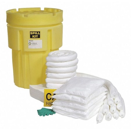Spill Kit, 44 gal Volume Absorbed per Kit, 65 gal Capacity, Drum, Yellow, 77 MPN:SPKO-65