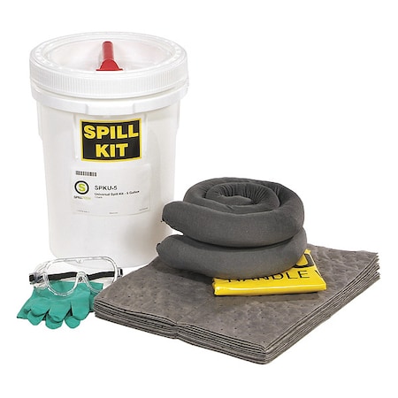 Spill Kit, 5 gal Volume Absorbed per Kit, 5 gal Capacity, Bucket, Yellow, 24 MPN:SPKU-5