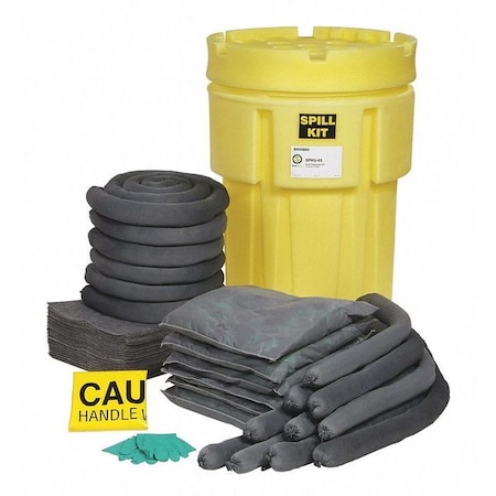 Spill Kit, 50 gal Volume Absorbed per Kit, 65 gal Capacity, Drum, Yellow, 77 MPN:SPKU-65