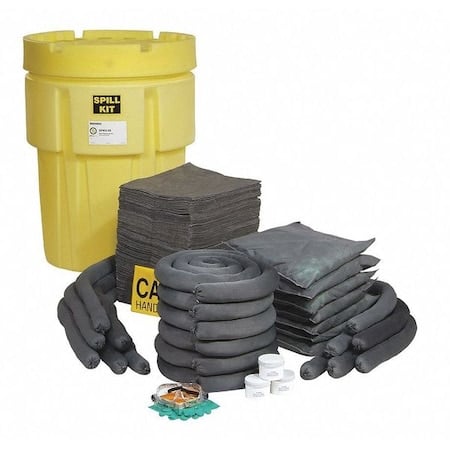 Spill Kit, 87 gal Volume Absorbed per Kit, 95 gal Capacity, Drum, Yellow, 196 MPN:SPKU-95