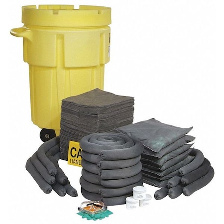 Spill Kit, 87 gal Volume Absorbed per Kit, 95 gal Capacity, Drum, Yellow, 196 MPN:SPKU-95-WD