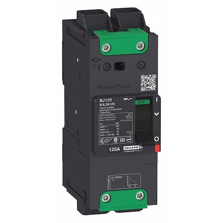 Molded Case Circuit Breaker, POWERPACT B Series, 100A, 2 Pole, 347/600V AC, 25kA at 240V AC MPN:BDL26100