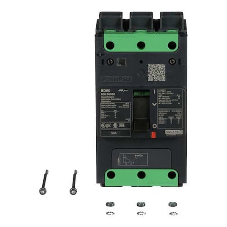 Molded Case Circuit Breaker, POWERPACT B Series, 50A, 3 Pole, 347/600V AC, 25kA at 240V AC, B Curve MPN:BDL36050