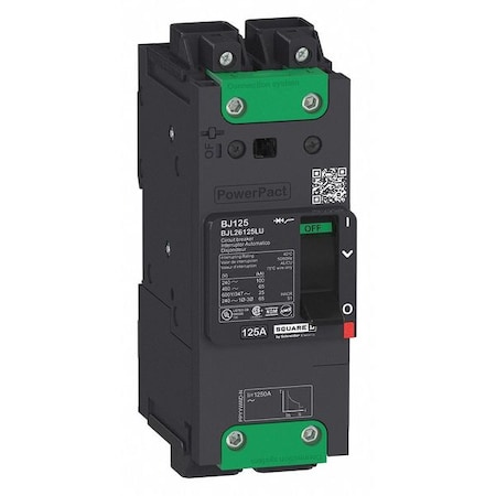 Molded Case Circuit Breaker, POWERPACT B Series, 50A, 2 Pole, 347/600V AC, 65kA at 240V AC, B Curve MPN:BGL26050LU