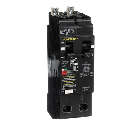 Molded Case Circuit Breaker, POWERLINK Series, 30A, 2 Pole, 277/480V AC, 65kA at 120/240V AC MPN:ECB24030G3