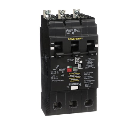 Molded Case Circuit Breaker, POWERLINK Series, 30A, 3 Pole, 240V AC, 42kA at 240V AC MPN:ECB32030G3