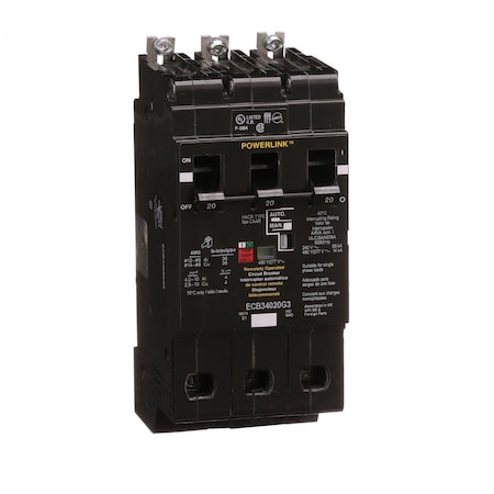 Molded Case Circuit Breaker, POWERLINK Series, 20A, 3 Pole, 277/480V AC, 42kA at 240V AC MPN:ECB34020G3