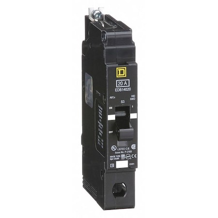 Miniature Circuit Breaker, E FRAME Series, 20A, 1 Pole, 277V AC, 25kA at 120V AC MPN:EDB14020