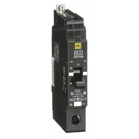 Miniature Circuit Breaker, E FRAME Series, 40A, 1 Pole, 277V AC, 25kA at 120V AC MPN:EDB14040