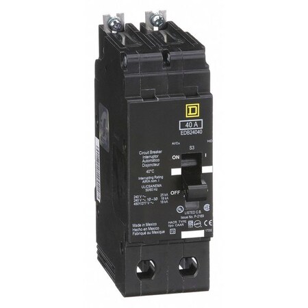 Miniature Circuit Breaker, E FRAME Series, 40A, 2 Pole, 277/480V AC, 25kA at 120V AC MPN:EDB24040