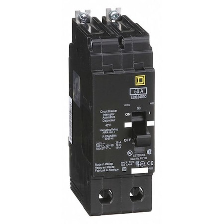Miniature Circuit Breaker, E FRAME Series, 50A, 2 Pole, 277/480V AC, 25kA at 120V AC MPN:EDB24050