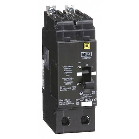 Miniature Circuit Breaker, E FRAME Series, 100A, 2 Pole, 277/480V AC, 25kA at 120V AC MPN:EDB24100