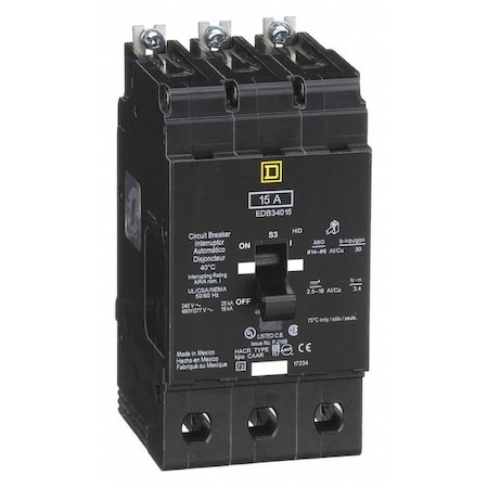 Miniature Circuit Breaker, E FRAME Series, 15A, 3 Pole, 277/480V AC, 25kA at 120V AC MPN:EDB34015