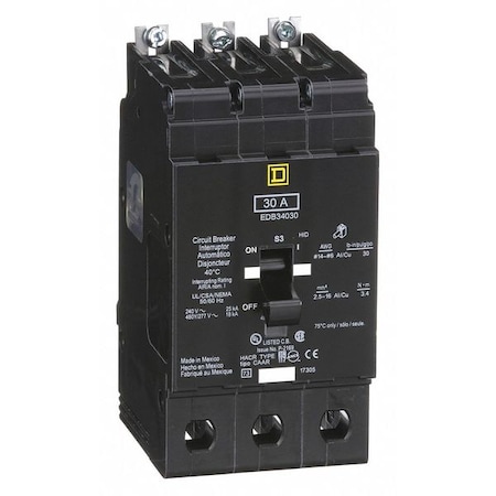 Miniature Circuit Breaker, E FRAME Series, 30A, 3 Pole, 277/480V AC, 25kA at 120V AC MPN:EDB34030