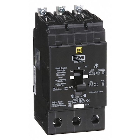 Miniature Circuit Breaker, E FRAME Series, 35A, 3 Pole, 277/480V AC, 25kA at 120V AC MPN:EDB34035