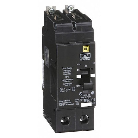 Miniature Circuit Breaker, E FRAME Series, 20A, 2 Pole, 277/480V AC, 65kA at 120V AC MPN:EGB24020