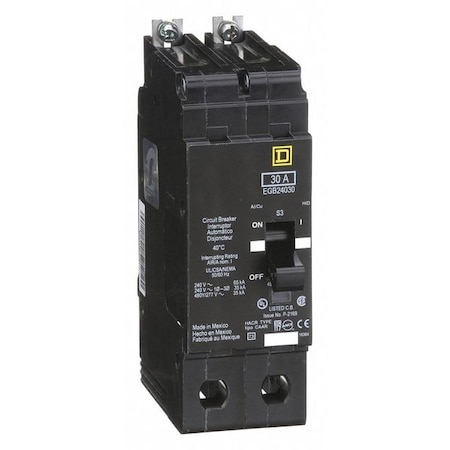 Miniature Circuit Breaker, E FRAME Series, 30A, 2 Pole, 277/480V AC, 65kA at 120V AC MPN:EGB24030