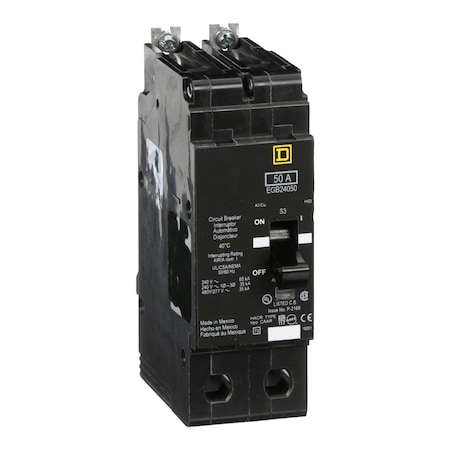 Miniature Circuit Breaker, E FRAME Series, 50A, 2 Pole, 277/480V AC, 65kA at 120V AC MPN:EGB24050