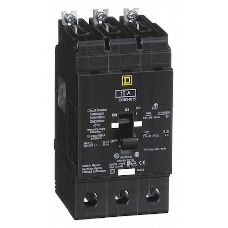 Miniature Circuit Breaker, E FRAME Series, 15A, 3 Pole, 277/480V AC, 65kA at 120V AC MPN:EGB34015