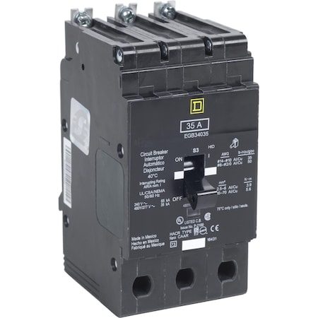 Miniature Circuit Breaker, E FRAME Series, 35A, 3 Pole, 277/480V AC, 65kA at 120V AC MPN:EGB34035