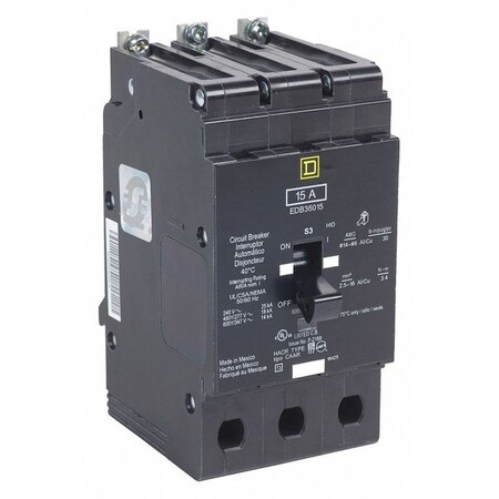 Miniature Circuit Breaker, E FRAME Series, 15A, 3 Pole, 600V AC, 65kA at 120V AC MPN:EGB36015