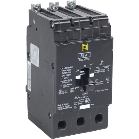 Miniature Circuit Breaker, E FRAME Series, 40A, 3 Pole, 600V AC, 65kA at 120V AC MPN:EGB36040