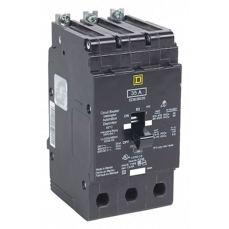 Miniature Circuit Breaker, E FRAME Series, 60A, 3 Pole, 600V AC, 65kA at 120V AC MPN:EGB36060