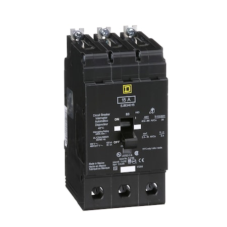 Miniature Circuit Breaker, E FRAME Series, 15A, 3 Pole, 277/480V AC, 100kA at 120V AC MPN:EJB34015