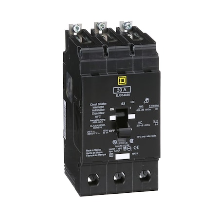 Miniature Circuit Breaker, E FRAME Series, 30A, 3 Pole, 277/480V AC, 100kA at 120V AC MPN:EJB34030