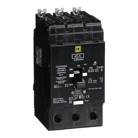 Miniature Circuit Breaker, E FRAME Series, 40A, 3 Pole, 277/480V AC, 100kA at 120V AC MPN:EJB34040