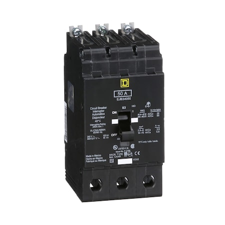 Miniature Circuit Breaker, E FRAME Series, 50A, 3 Pole, 277/480V AC, 100kA at 120V AC MPN:EJB34050