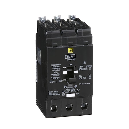 Miniature Circuit Breaker, E FRAME Series, 60A, 3 Pole, 277/480V AC, 100kA at 120V AC MPN:EJB34060
