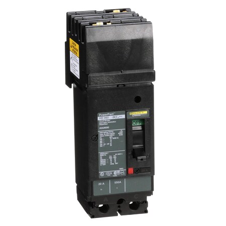 Molded Case Circuit Breaker, POWERPACT H Series, 20A, 2 Pole, 600V AC, 25kA at 240V AC MPN:HDA260202