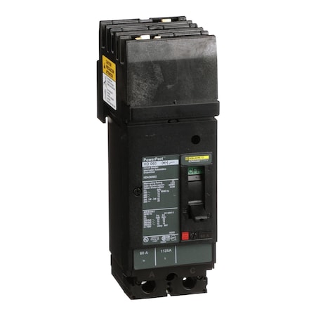 Molded Case Circuit Breaker, POWERPACT H Series, 60A, 2 Pole, 600V AC, 25kA at 240V AC MPN:HDA260602