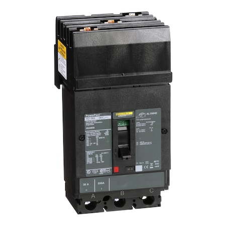 Molded Case Circuit Breaker, POWERPACT H Series, 30A, 3 Pole, 600V AC, 25kA at 240V AC MPN:HDA36030