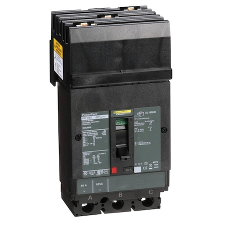 Molded Case Circuit Breaker, POWERPACT H Series, 40A, 3 Pole, 600V AC, 25kA at 240V AC MPN:HDA36040