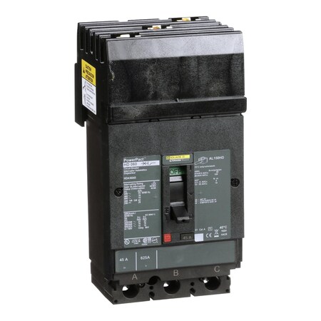 Molded Case Circuit Breaker, POWERPACT H Series, 45A, 3 Pole, 600V AC, 25kA at 240V AC MPN:HDA36045